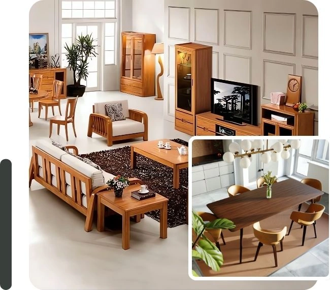 Wooden living and dining furniture in Dubai
