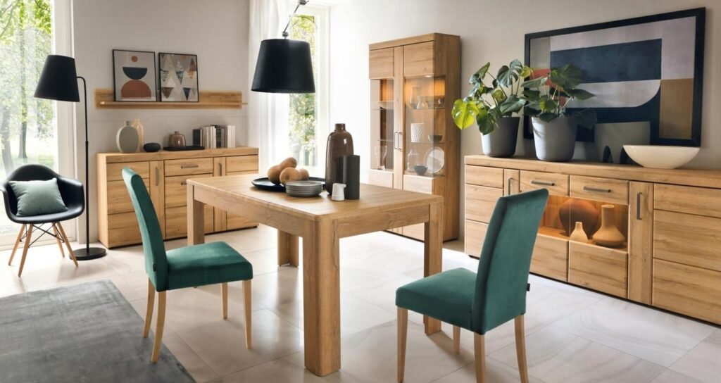 Modern wooden dining room interior in Dubai