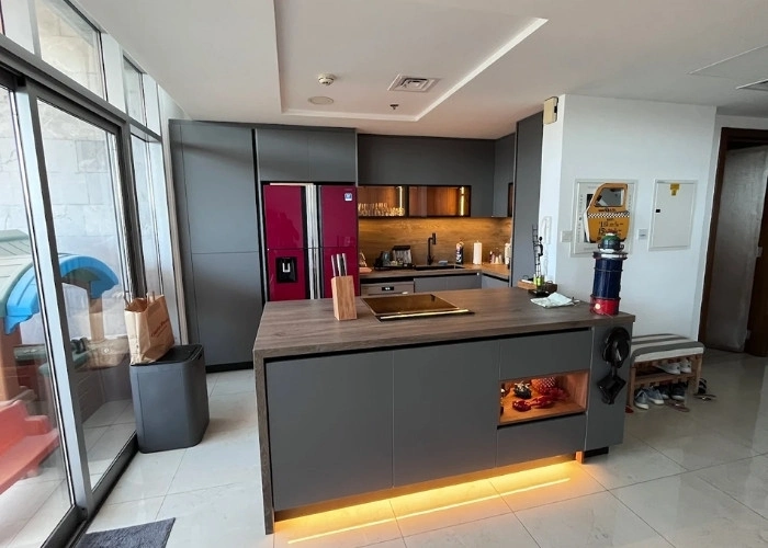 Modern Kitchen with Island and LED Lighting