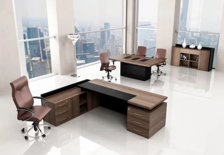 Executive office desk with meeting table