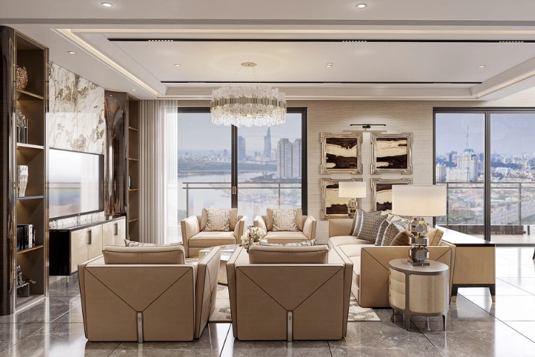Elegant Living Room with City View