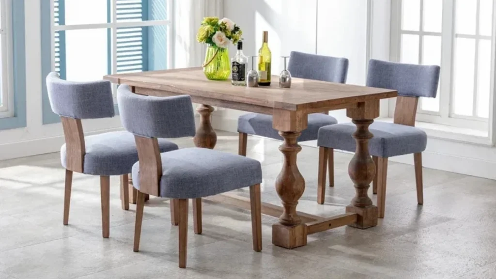 Custom dining chairs and wooden table set in Dubai