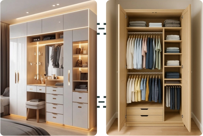 Custom Wardrobe with LED Lighting and Shelving