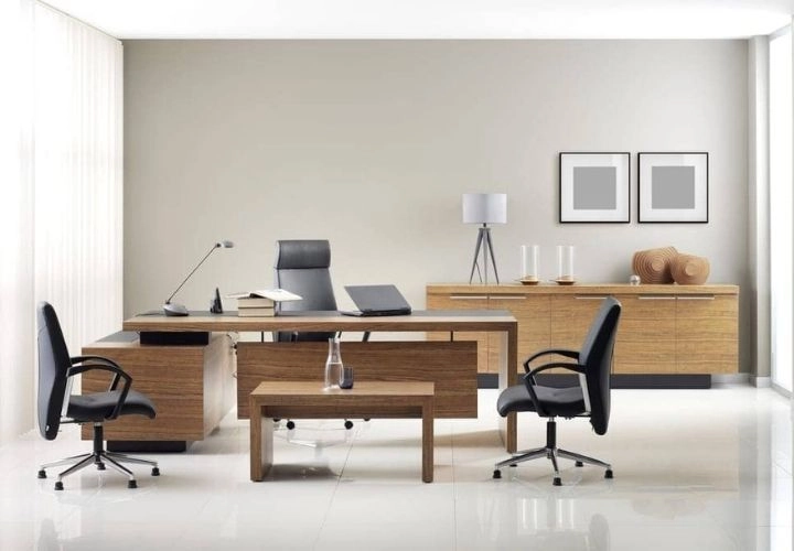 Executive office desk with chairs