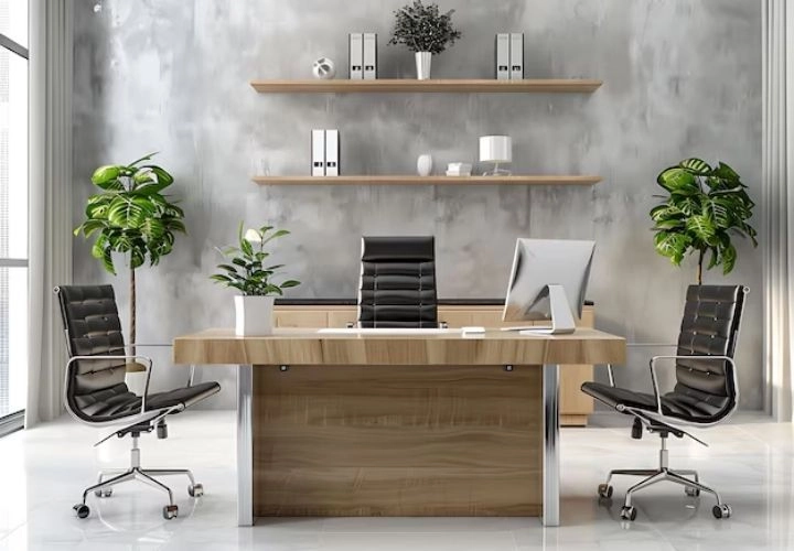 Executive office desk with chairs