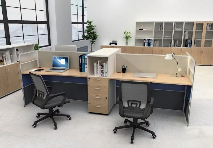Office workstation desks with divider panels
