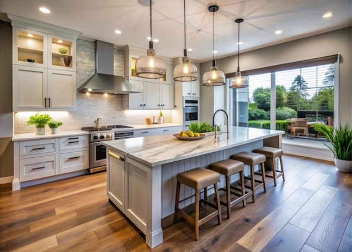 Modern Kitchen with Marble Island