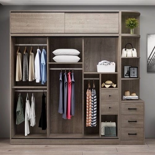 Compact Wooden Wardrobe with Drawers