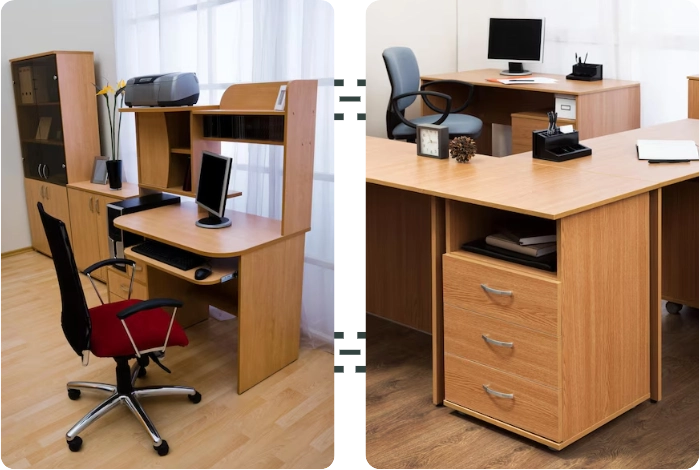 Wooden office desk with drawers