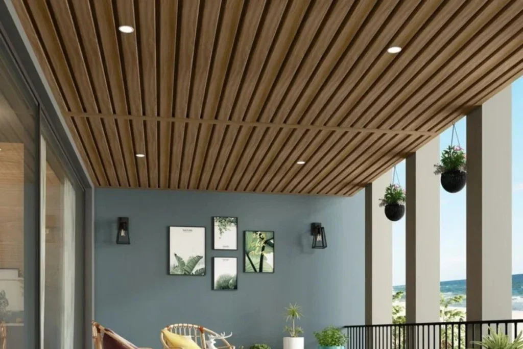 White soffit ceiling with warm LED lights