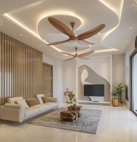 Modern office false ceiling with built-in lighting