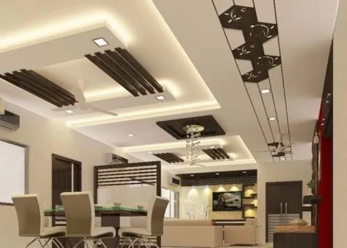 Corporate conference room with acoustic ceiling panels