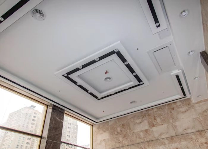 Office interior with perimeter soffit lighting