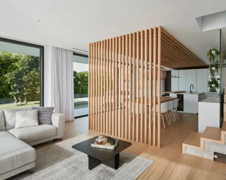 Professional team installing wood panels.