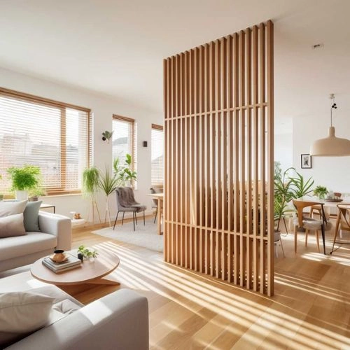 Polished wooden partition with high-gloss finish.