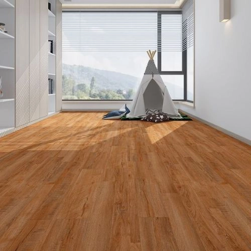 Modern waterproof SPC flooring planks installation.