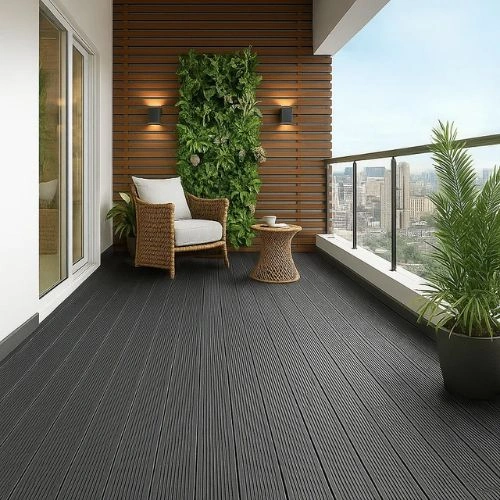 Wood Plastic Composite flooring planks setup.
