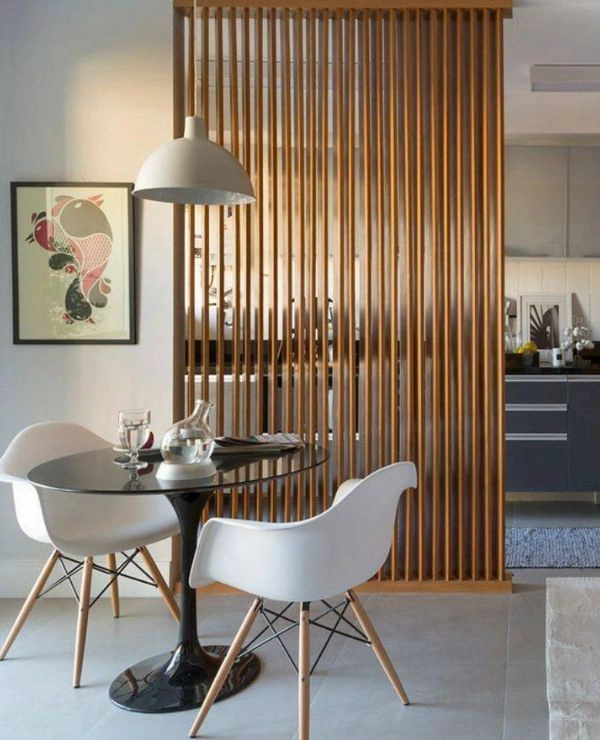 Space-saving sleek room divider system.
