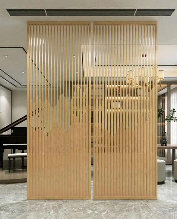 Modern wooden divider enhancing home aesthetics.